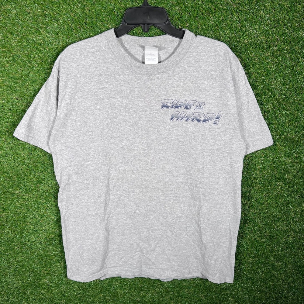 Gildan Ultra Cotton T Shirt Ride Hard Snowmobiling Graphic Tee Men's Large Y2K